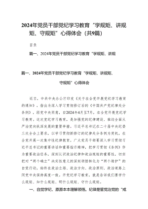 2024年党员干部党纪学习教育“学规矩、讲规矩、守规矩”心得体会精选版【九篇】.docx