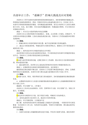 内部审计工作：“最棘手”的16大挑战及应对策略.docx