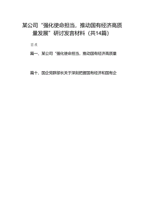 某公司“强化使命担当推动国有经济高质量发展”研讨发言材料14篇（最新版）.docx