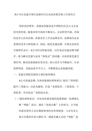 X公司以党建引领打造新时代企业高质量发展工作新亮点.docx