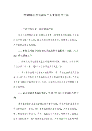 20xx年自然资源局个人工作总结三篇.docx
