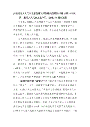 乡镇街道人大代表之家创建发挥作用典型经验材料（3篇3678字）.docx