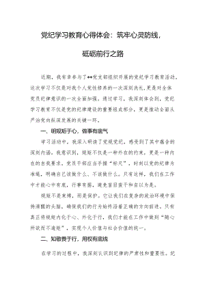 党纪学习教育心得体会：筑牢心灵防线砥砺前行之路.docx