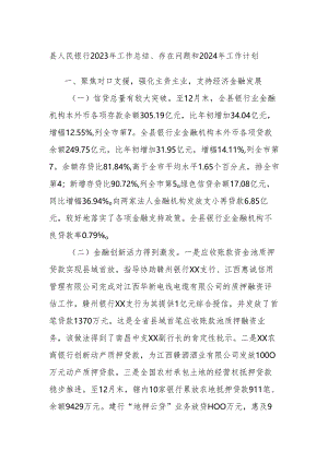 县人民银行2023年工作总结、存在问题和2024年工作计划.docx
