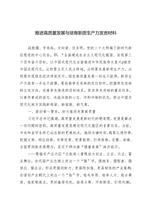 2024年推进高质量发展与培育新质生产力发言材料.docx
