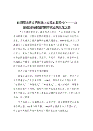 在深厚农耕文明基础上实现农业现代化——山东省潍坊市如何探寻农业现代化之路.docx