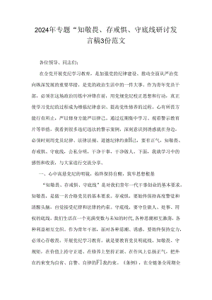 2024年专题“知敬畏、存戒惧、守底线研讨发言稿3份范文.docx