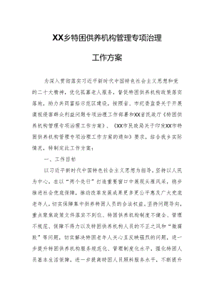 XX乡特困供养机构管理专项治理工作方案.docx
