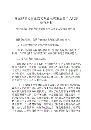 党支部书记主题教育专题组织生活会个人对照检查材料.docx