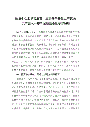 理论中心组学习发言：坚决守牢安全生产底线筑牢高水平安全保障高质量发展根基.docx