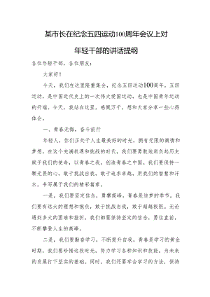 某市长在纪念五四运动100周年会议上对年轻干部的讲话提纲.docx