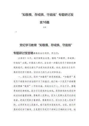“知敬畏、存戒惧、守底线”专题研讨发言材料16篇.docx