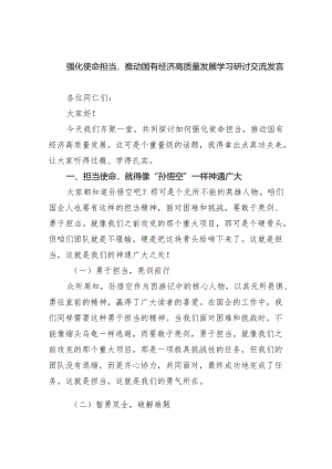 强化使命担当推动国有经济高质量发展学习研讨交流发言8篇（优选）.docx