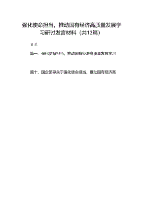 强化使命担当推动国有经济高质量发展学习研讨发言材料13篇供参考.docx