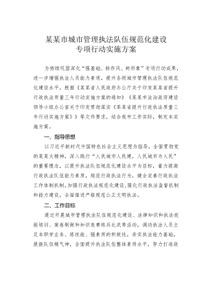 某某市城市管理执法队伍规范化建设专项行动实施方案.docx