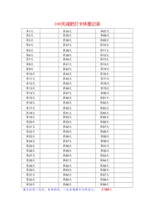 100天减肥打卡体重记录卡.docx