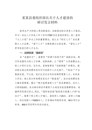 某某县委组织部长关于人才建设的研讨发言材料.docx