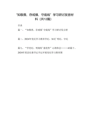 2024“知敬畏、存戒惧、守底线”学习研讨发言材料（共12篇）.docx