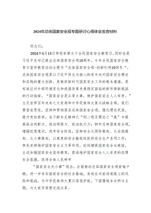 2024年总体国家安全观专题研讨心得体会发言材料(精选八篇).docx