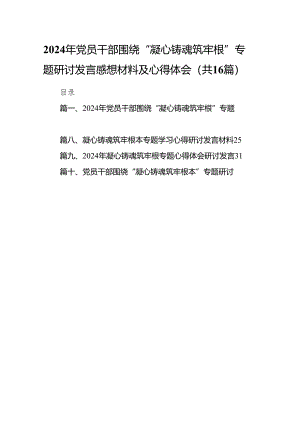 2024年党员干部围绕“凝心铸魂筑牢根”专题研讨发言感想材料及心得体会16篇（精选版）.docx