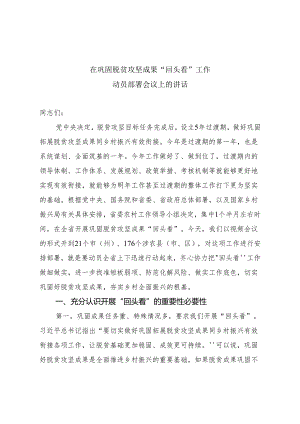 在巩固脱贫攻坚成果“回头看”工作会议上的讲话.docx