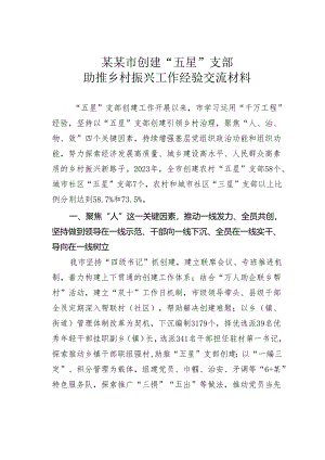 某某市创建“五星”支部助推乡村振兴工作经验交流材料.docx