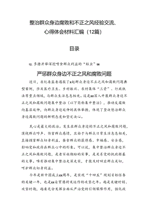 整治群众身边腐败和不正之风经验交流、心得体会材料汇编（12篇）.docx