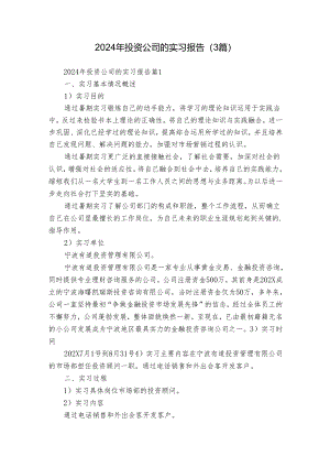 2024年投资公司的实习报告（3篇）.docx