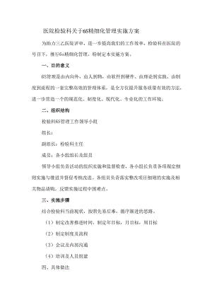医院检验科关于6S精细化管理实施方案.docx