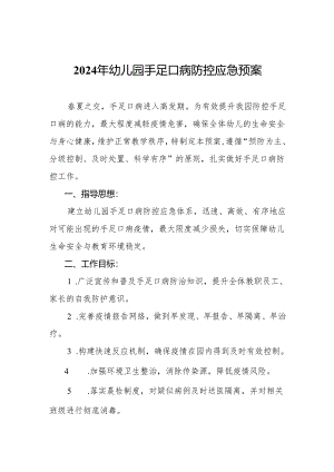 2024年幼儿园手足口病防控应急预案.docx