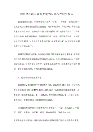 利用秸秆综合项目变废为宝可行性研究报告.docx