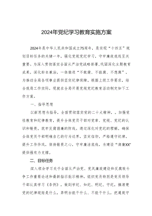 2024年党纪学习教育工作实施方案通用模板八篇.docx