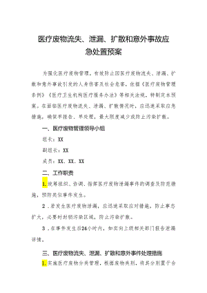 医疗废物流失、泄漏、扩散和意外事故应急处置预案.docx