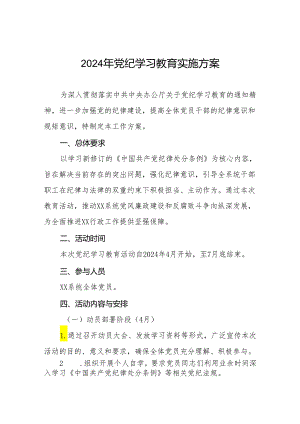 关于开展2024年党纪学习教育工作方案两篇.docx