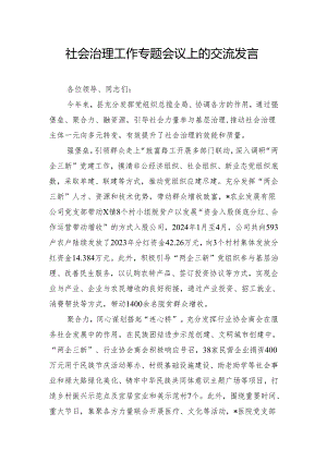 社会治理工作专题会议上的交流发言.docx