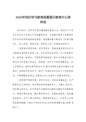 2024年党员干部参加党纪学习教育观看警示教育专题片的心得体会发言材料十七篇.docx