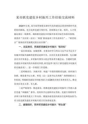 某市抓党建促乡村振兴工作经验交流材料.docx