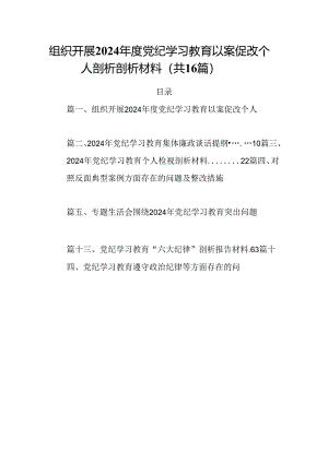 组织开展2024年度党纪学习教育以案促改个人剖析剖析材料16篇(最新精选).docx