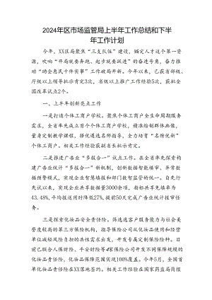 2024年区市场监管局上半年工作总结和下半年工作计划.docx