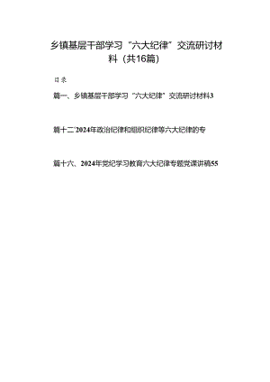 乡镇基层干部学习“六大纪律”交流研讨材料16篇（精选）.docx
