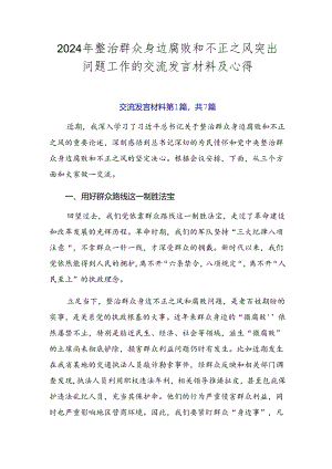 2024年整治群众身边腐败和不正之风突出问题工作的交流发言材料及心得.docx