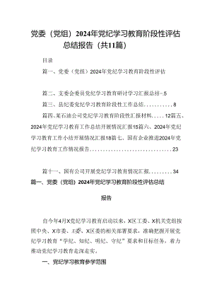 （11篇）党委（党组）2024年党纪学习教育阶段性评估总结报告（最新版）.docx
