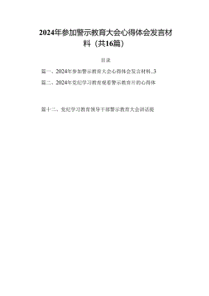 2024年参加警示教育大会心得体会发言材料16篇（详细版）.docx