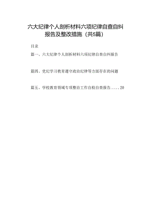 六大纪律个人剖析材料六项纪律自查自纠报告及整改措施5篇专题资料.docx