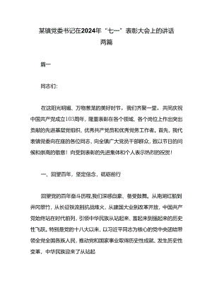 某镇党委书记在2024年“七一”表彰大会上的讲话两篇.docx