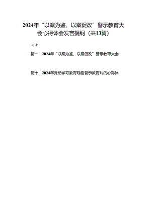 2024年“以案为鉴、以案促改”警示教育大会心得体会发言提纲13篇供参考.docx