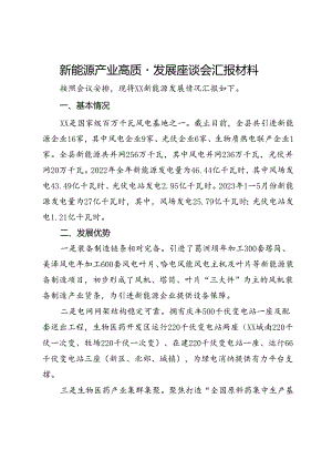 新能源产业高质量发展座谈会汇报材料.docx