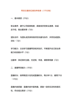 带货主播岗位绩效考核表.docx