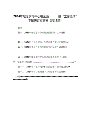 2024年理论学习中心组全面围绕“工作纪律”专题研讨发言稿12篇（精选）.docx