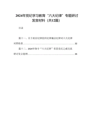 2024年党纪学习教育“六大纪律”专题研讨发言材料(12篇集合).docx
